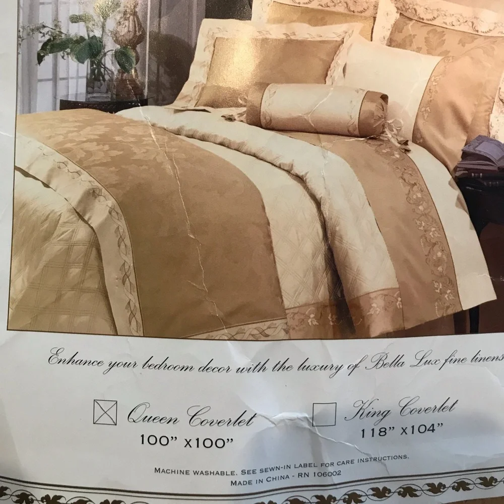 Bella Lux Fine Linens Gold Embroidered Queen Coverlet